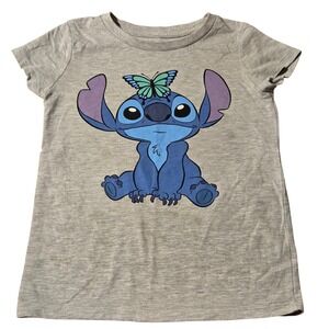 Disney Stitch T Shirt Butterfly Gray Medium(10) Kids Girls Short Sleeve